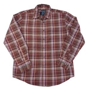 Bruno New York Seersucker‎ Long Sleeve Button Down Shirt Mens S Burgundy Plaid